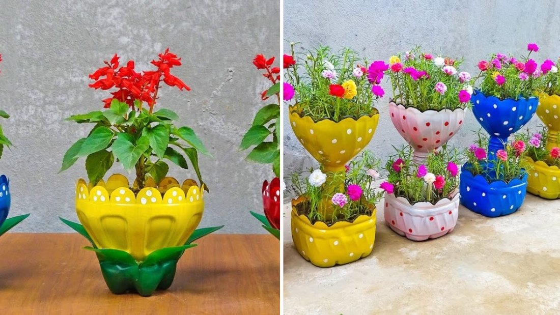 Creative Ideas to Recycle Plastic Bottles into Beautiful Two-Tiered Flower Pots