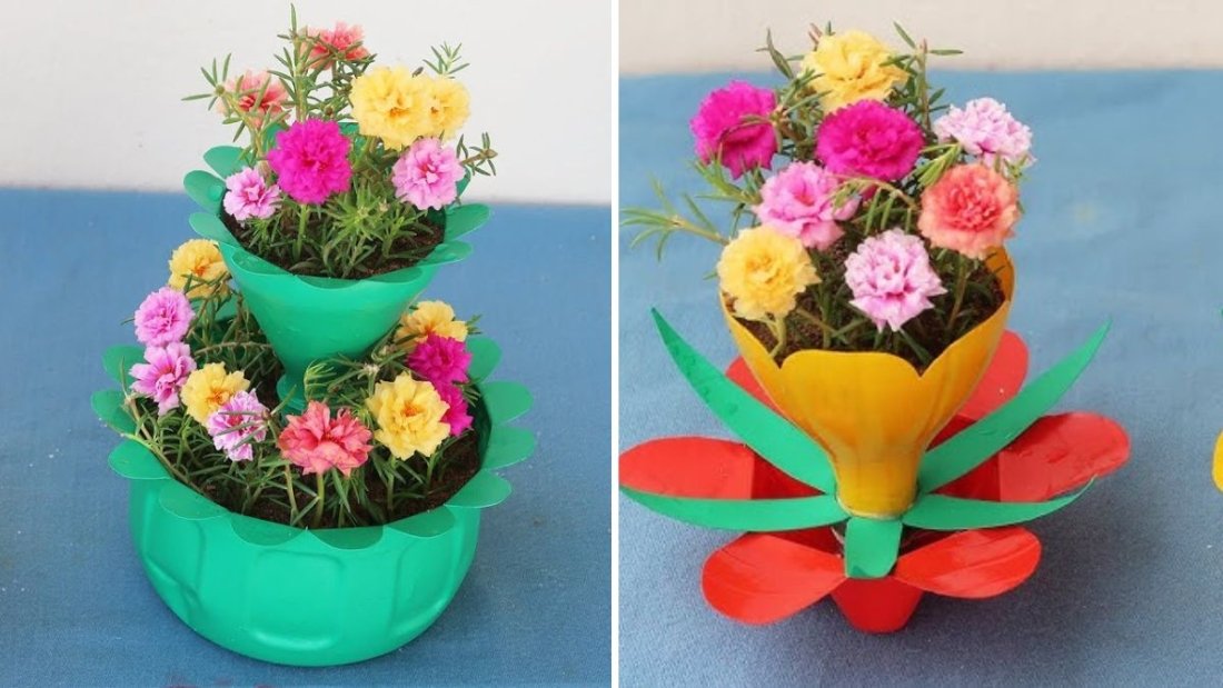 Creative DIY: Recycle Plastic Bottles to Make Beautiful Two-Tier Flower Pots for Moss Rose (Portulaca)
